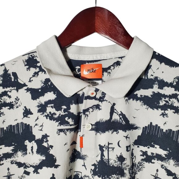 Nike Polo Shirt Men's L Black White AOP Allover Print Golf Scene British Open - Picture 2 of 7